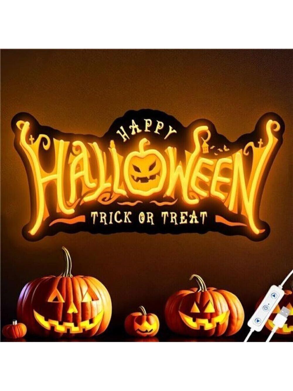 Halloween Neon Sign Wall Decor Pumpkin Neon Light USB Powered Light Up Acrylic